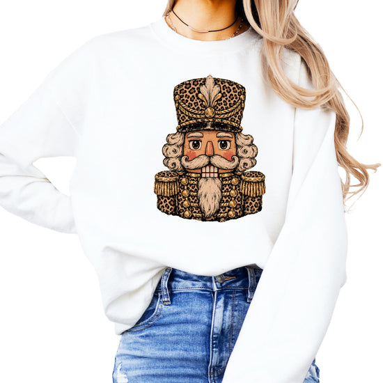 Leopard Nutcracker Christmas Sweatshirt White