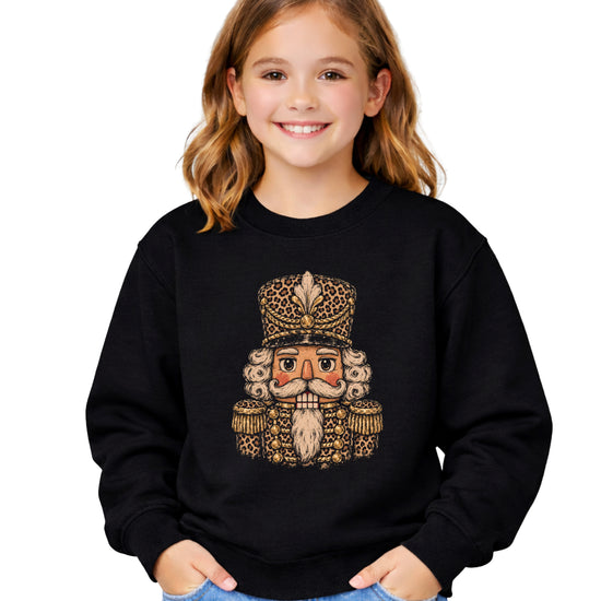 Leopard Nutcracker Christmas Sweatshirt youth Black