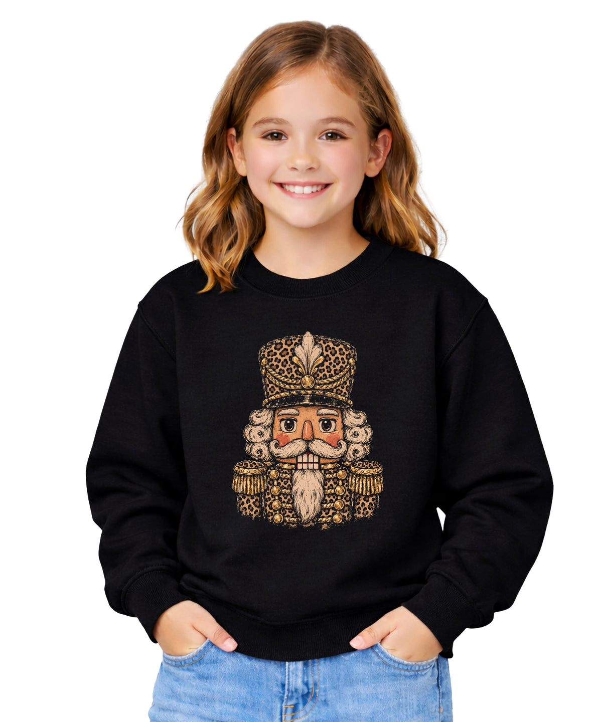 Leopard Nutcracker Christmas Sweatshirt youth Black