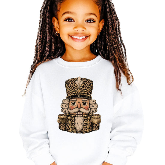 Leopard Nutcracker Christmas Sweatshirt youth White