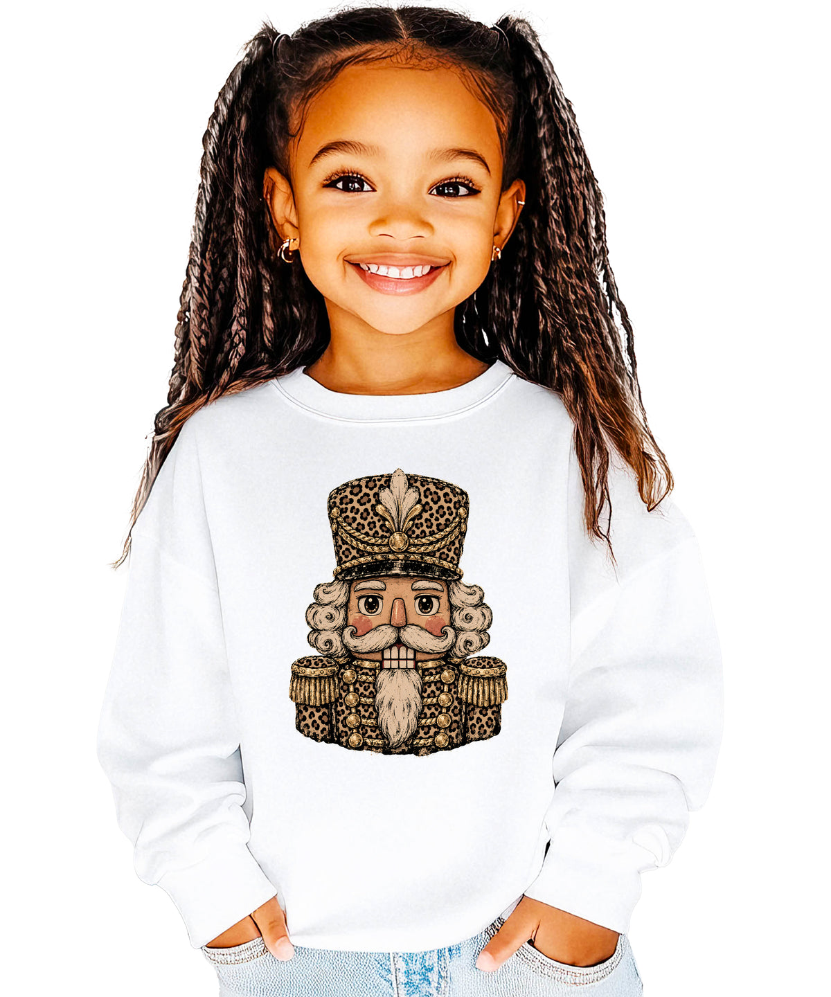 Leopard Nutcracker Christmas Sweatshirt youth White