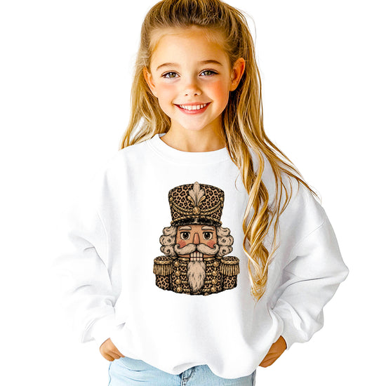 Leopard Nutcracker Christmas Sweatshirt youth White