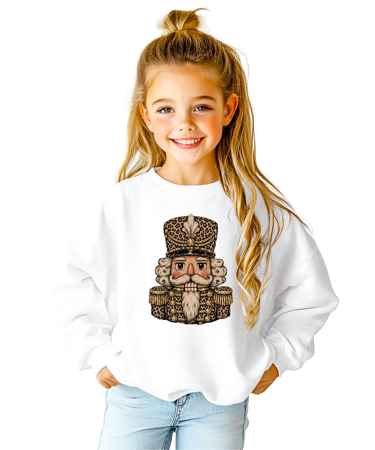 Leopard Nutcracker Christmas Sweatshirt youth White