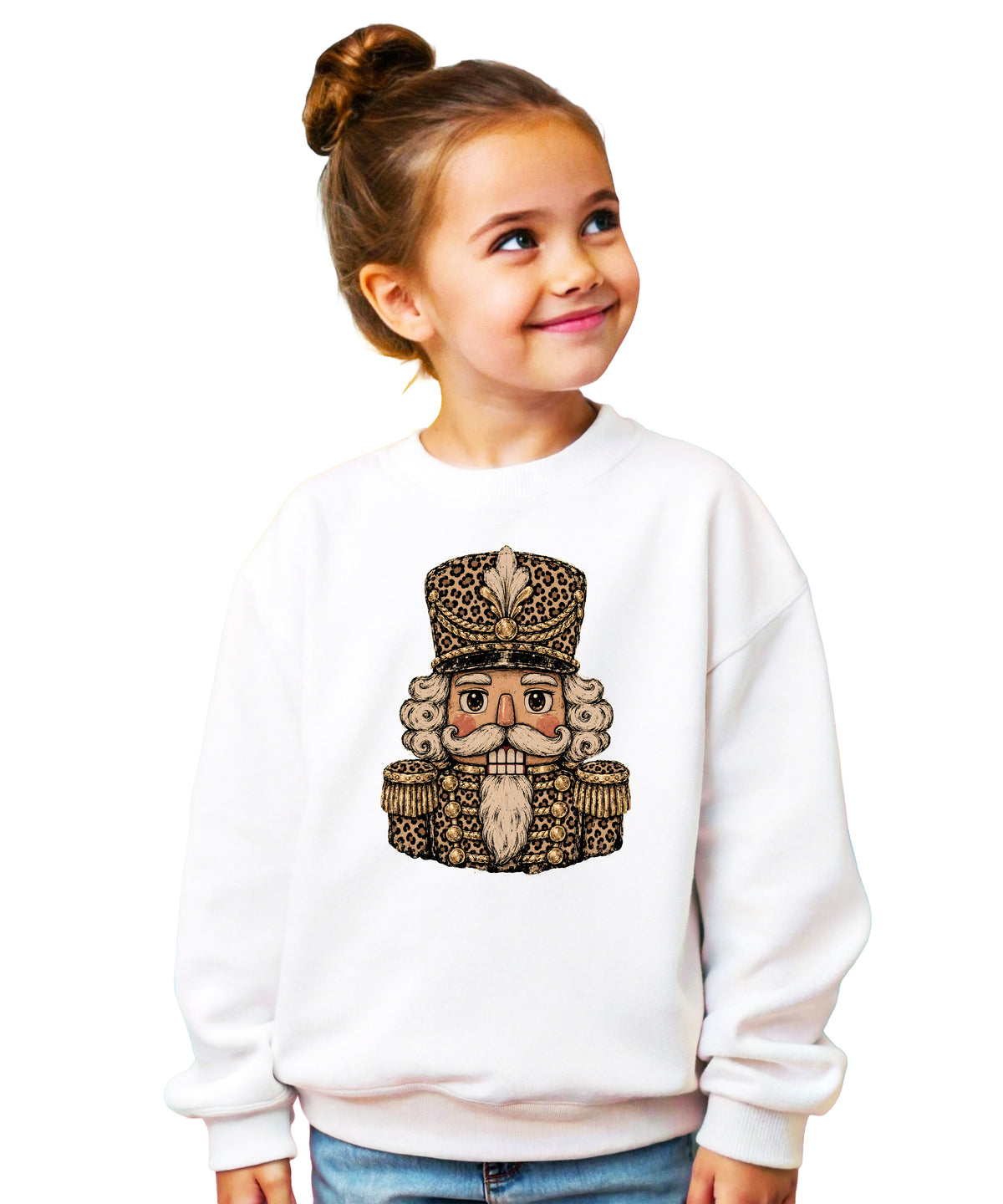Leopard Nutcracker Christmas Sweatshirt youth White