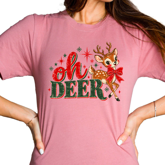 Oh Deer retro reindeer Christmas shirt in Mauve, women sizes