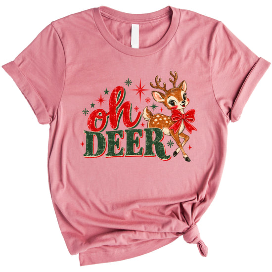 Oh Deer retro reindeer Christmas shirt in Mauve, women sizes