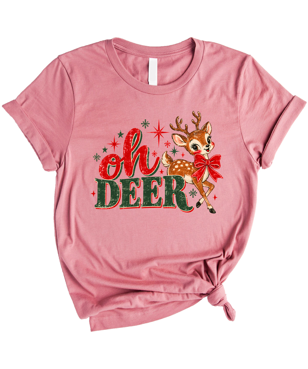 Oh Deer retro reindeer Christmas shirt in Mauve, women sizes