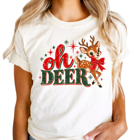 Oh Deer retro reindeer Christmas shirt in Natural, women sizes