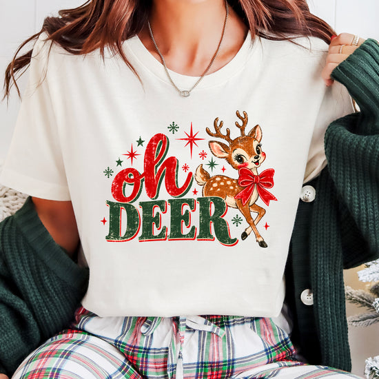 Oh Deer retro reindeer Christmas shirt in Natural, women sizes