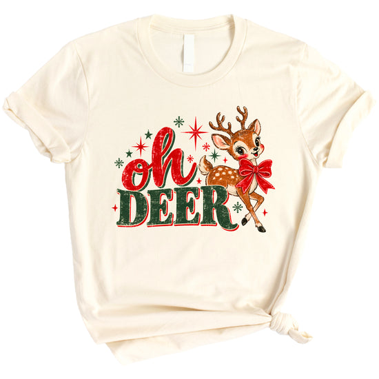 Oh Deer retro reindeer Christmas shirt in Natural, women sizes