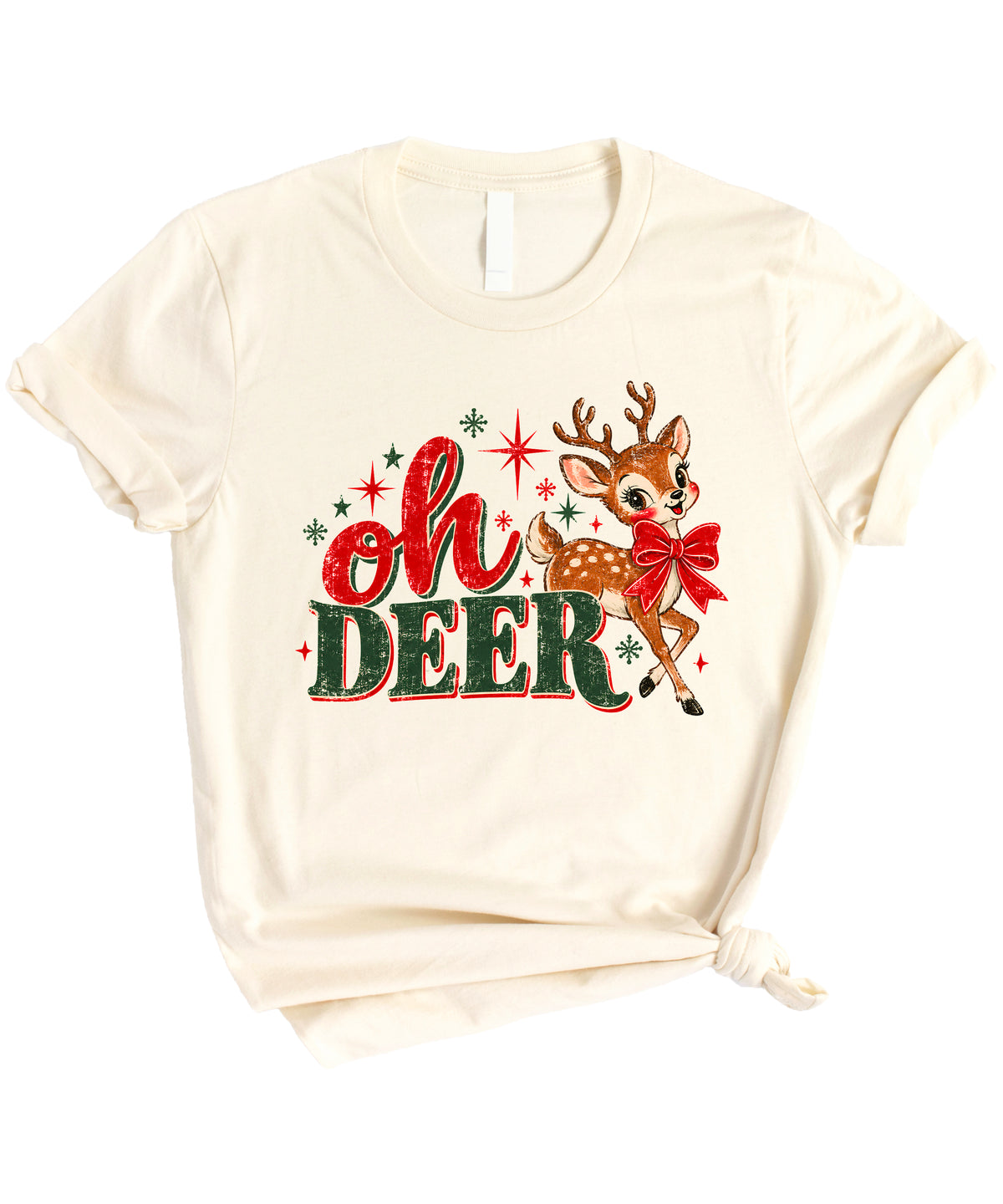 Oh Deer retro reindeer Christmas shirt in Natural, women sizes