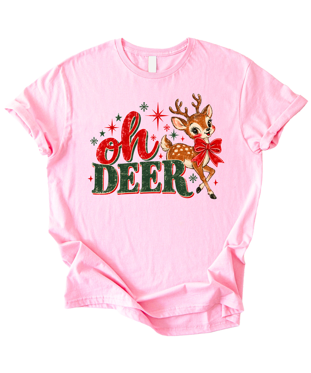 Oh Deer retro reindeer Christmas shirt in Pink, women sizes