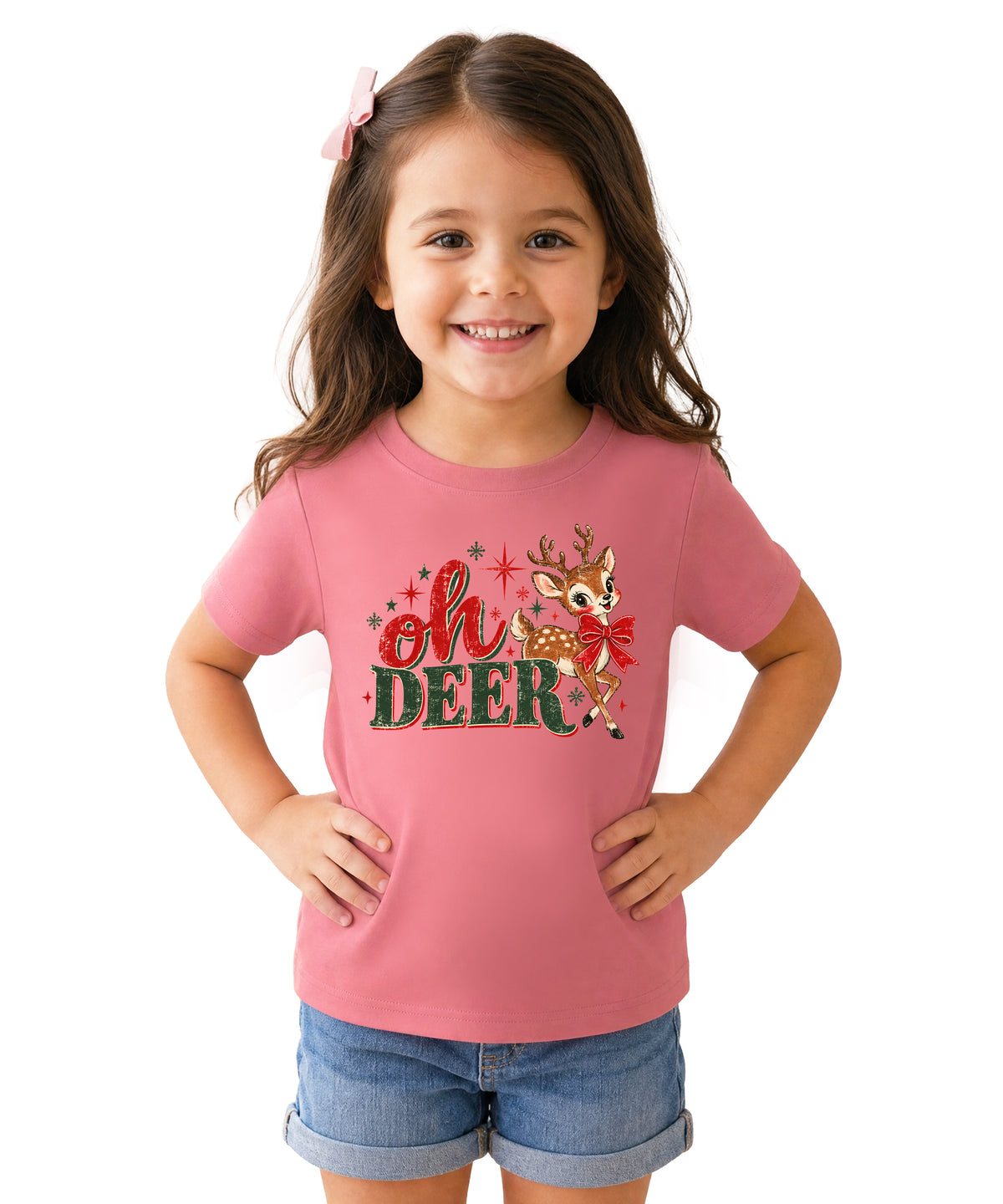 Oh Deer retro reindeer Christmas shirt in Mauve, girls and toddler sizes