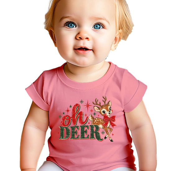Oh Deer retro reindeer Christmas shirt in Mauve, girls and toddler sizes