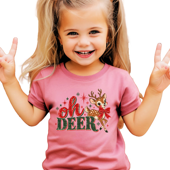Oh Deer retro reindeer Christmas shirt in Mauve, girls and toddler sizes