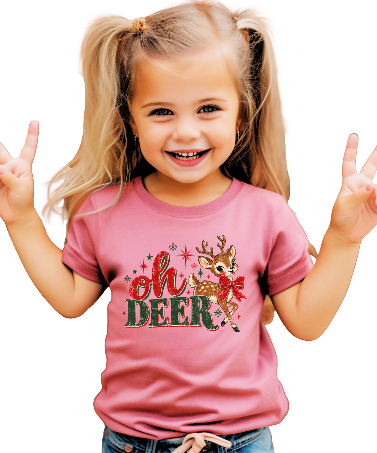 Oh Deer retro reindeer Christmas shirt in Mauve, girls and toddler sizes