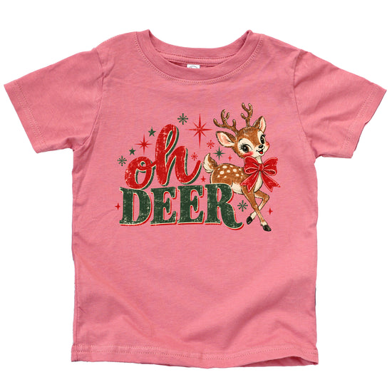 Oh Deer retro reindeer Christmas shirt in Mauve, girls and toddler sizes