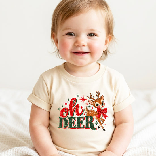 Oh Deer retro reindeer Christmas shirt in Natural, girls and toddler sizes