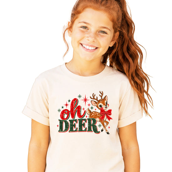 Oh Deer retro reindeer Christmas shirt in Natural, girls and toddler sizes