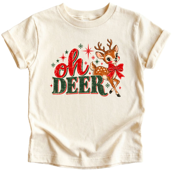Oh Deer retro reindeer Christmas shirt in Natural, girls and toddler sizes