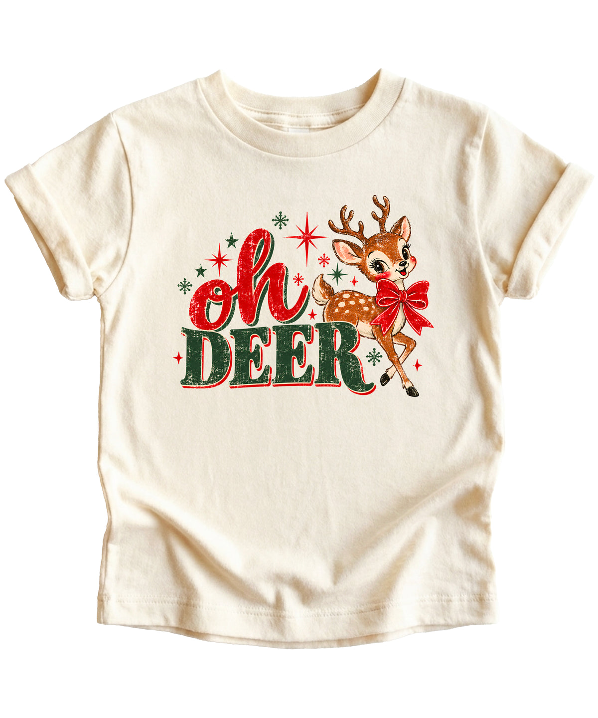Oh Deer retro reindeer Christmas shirt in Natural, girls and toddler sizes