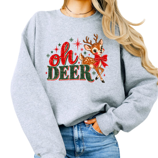 Oh Deer retro reindeer Christmas sweatshirt in Gray, women's - view 2