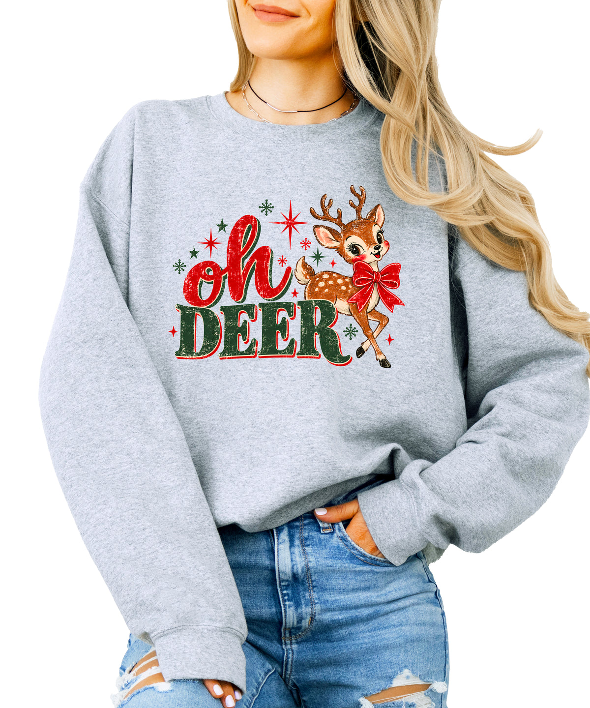 Oh Deer retro reindeer Christmas sweatshirt in Gray, women's - view 2
