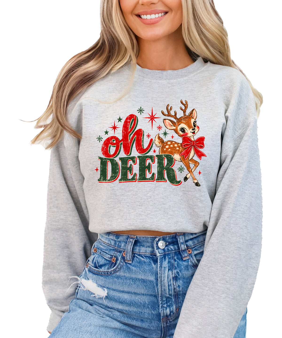 Oh Deer retro reindeer Christmas sweatshirt in Gray, women's - view 3