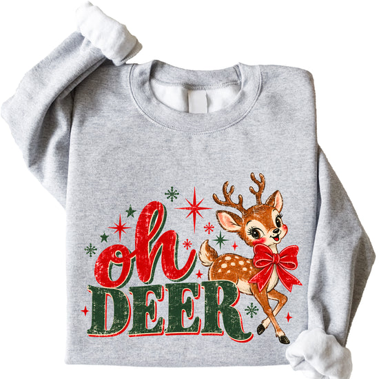 Oh Deer retro reindeer Christmas sweatshirt in Gray, women's - view 4