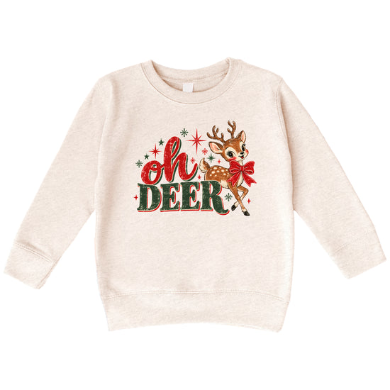 Oh Deer retro reindeer Christmas sweatshirt in Natural Heather, girls' youth and toddler - view 4