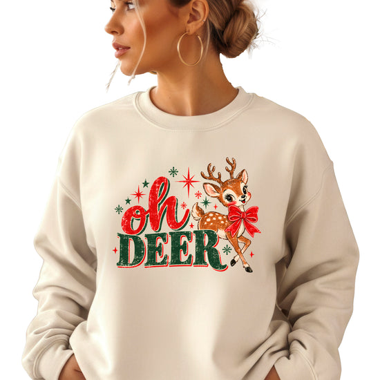 Oh Deer retro reindeer Christmas sweatshirt in Sand, women's - view 2