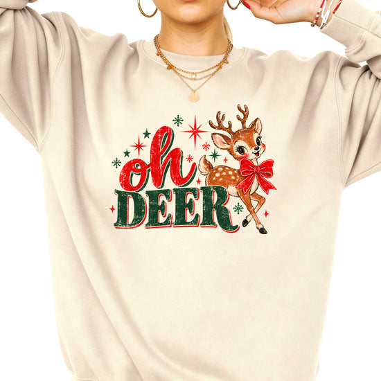 Oh Deer retro reindeer Christmas sweatshirt in Sand, women's - view 3
