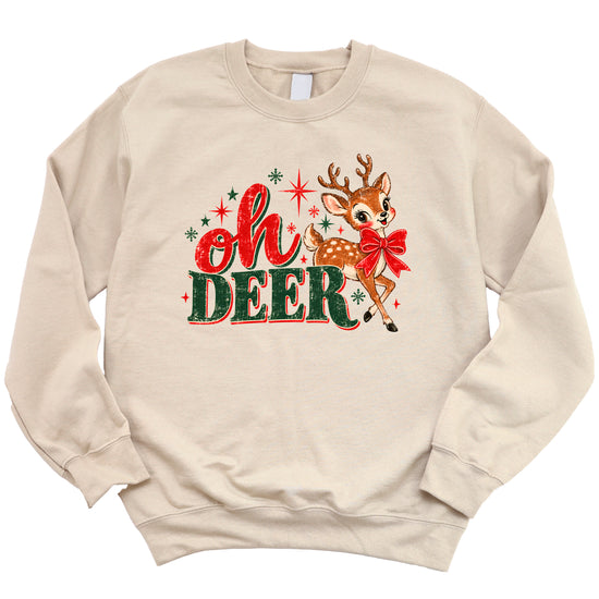 Oh Deer retro reindeer Christmas sweatshirt in Sand, women's - view 4