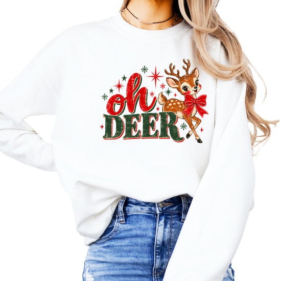 Oh Deer retro reindeer Christmas sweatshirt in White, women's - view 2