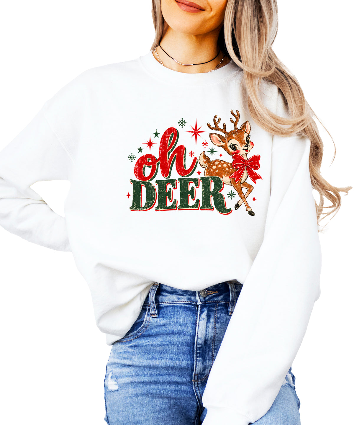 Oh Deer retro reindeer Christmas sweatshirt in White, women's - view 2