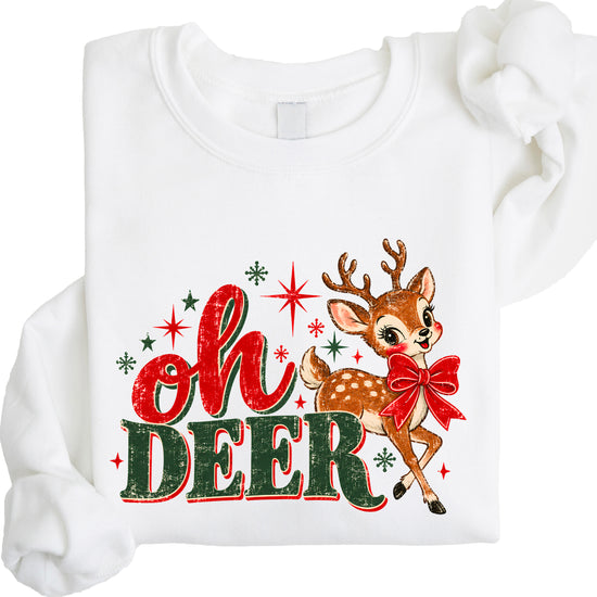 Oh Deer retro reindeer Christmas sweatshirt in White, women's - view 4