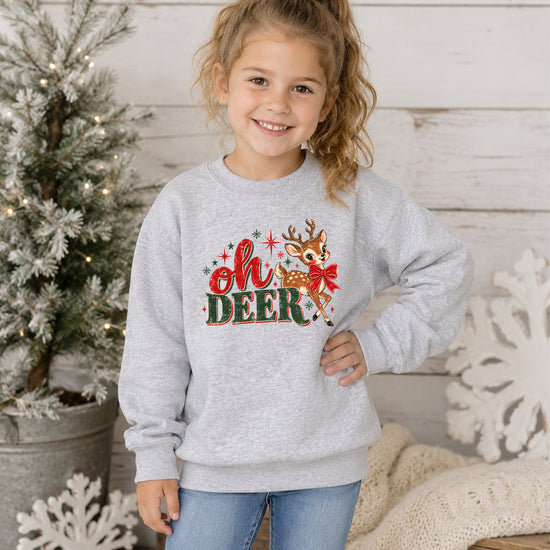 Oh Deer retro reindeer Christmas sweatshirt in Gray, girls' youth - view 2