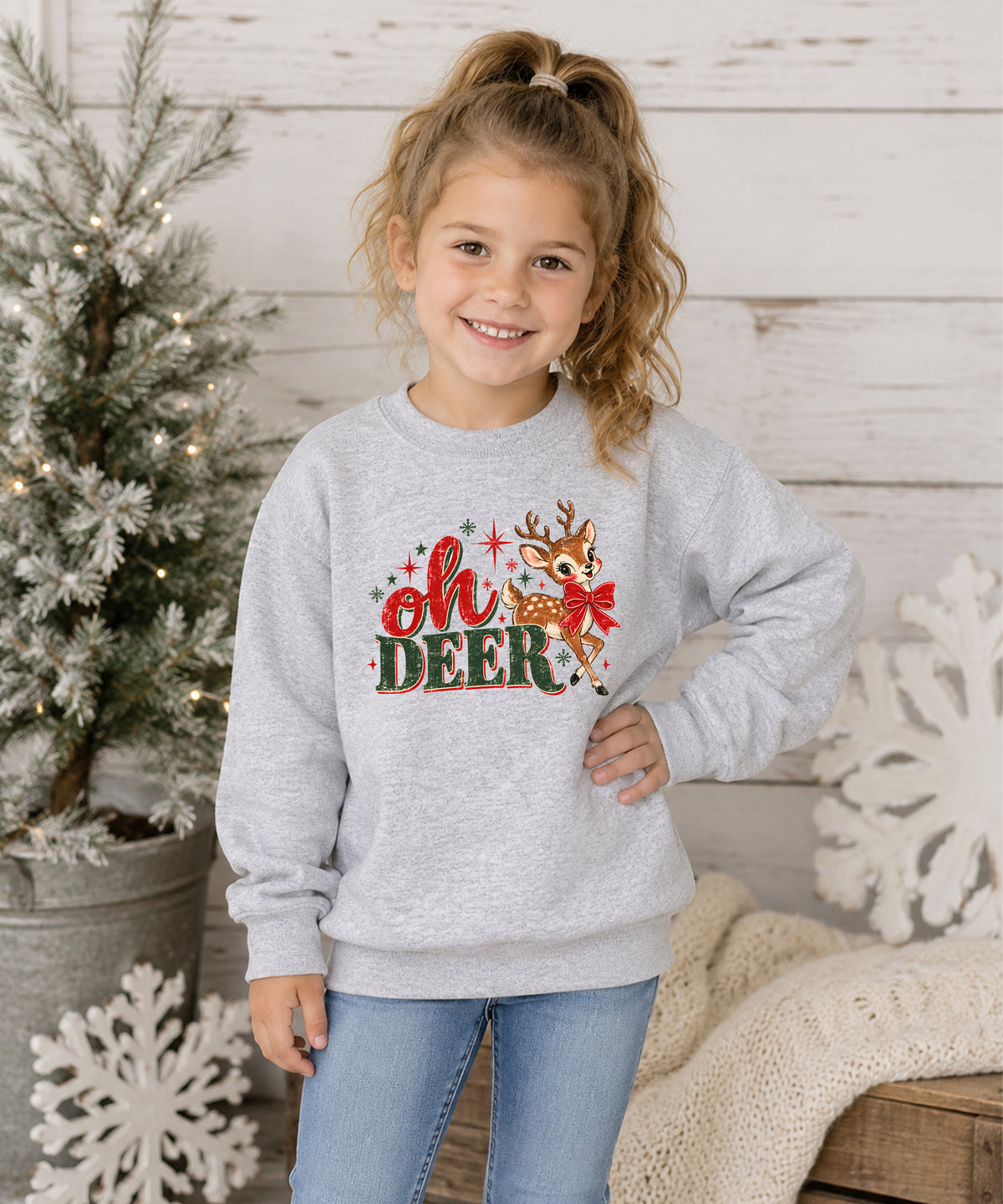 Oh Deer retro reindeer Christmas sweatshirt in Gray, girls' youth - view 2