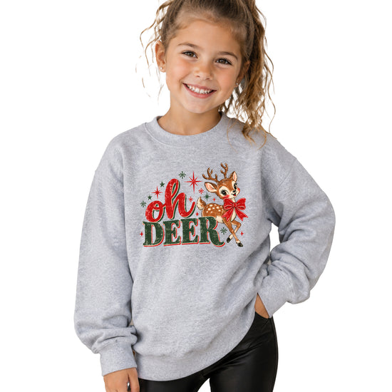 Oh Deer retro reindeer Christmas sweatshirt in Gray, girls' youth - view 3