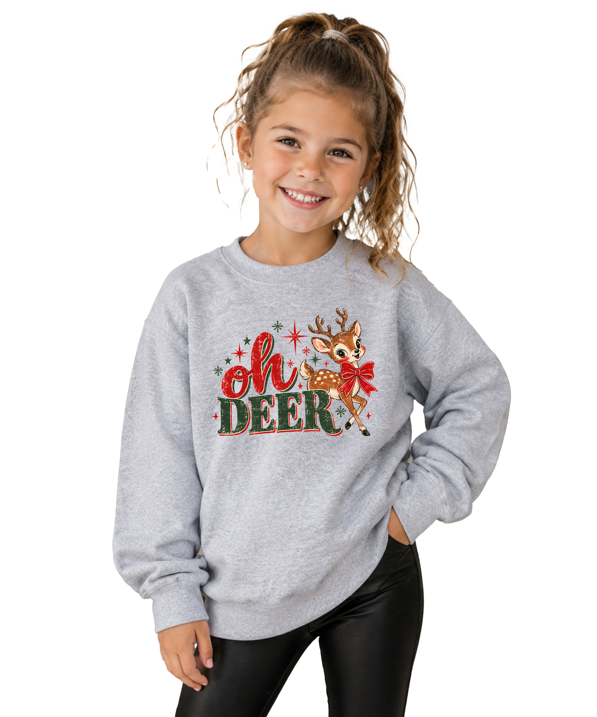 Oh Deer retro reindeer Christmas sweatshirt in Gray, girls' youth - view 3
