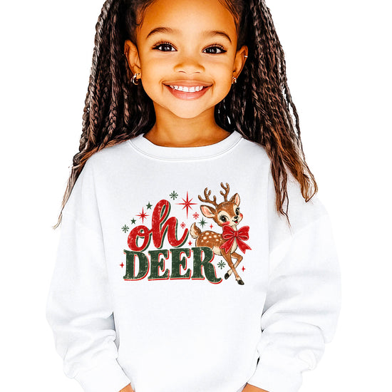 Oh Deer retro reindeer Christmas sweatshirt in White, girls' youth - view 2