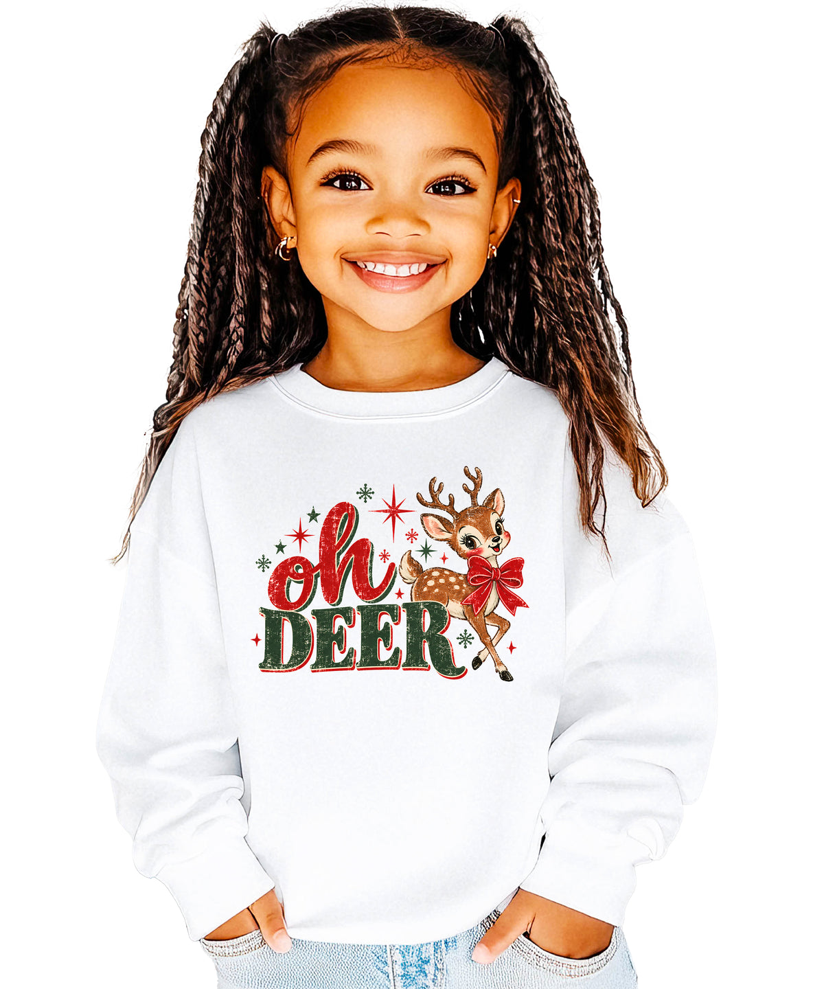 Oh Deer retro reindeer Christmas sweatshirt in White, girls' youth - view 2