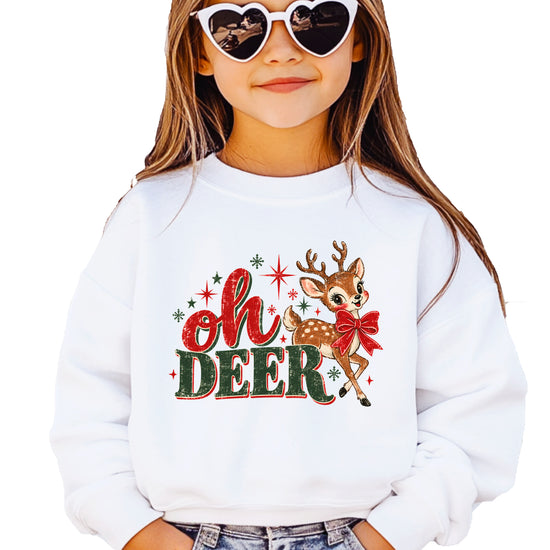 Oh Deer retro reindeer Christmas sweatshirt in White, girls' youth - view 3