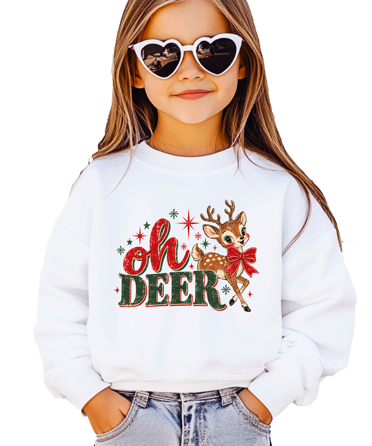 Oh Deer retro reindeer Christmas sweatshirt in White, girls' youth - view 3
