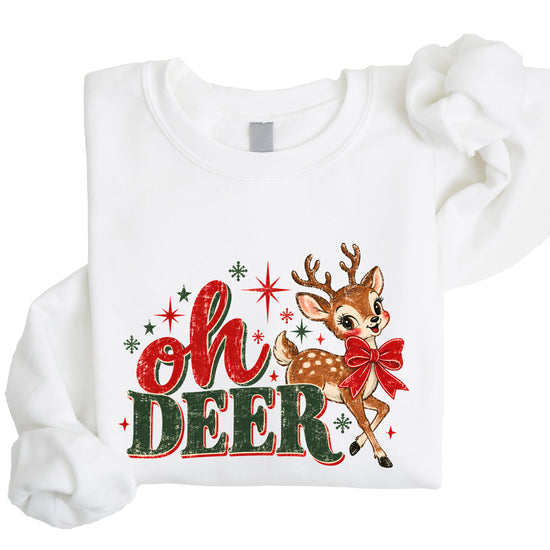Oh Deer retro reindeer Christmas sweatshirt in White, girls' youth - view 4