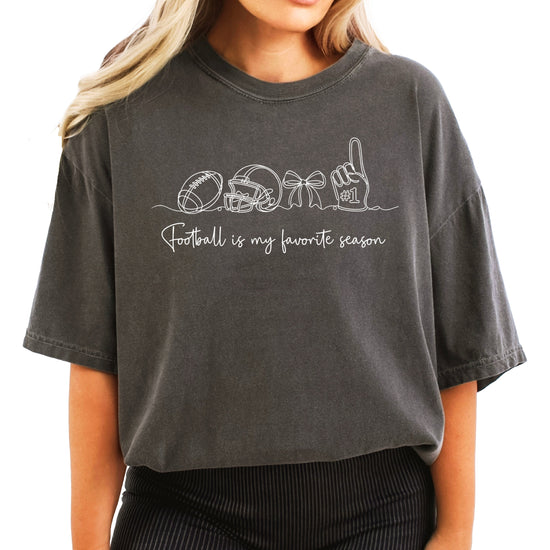 Football is My Favorite Season game day coquette bow Comfort Colors tee, Pepper Shirt, view 1