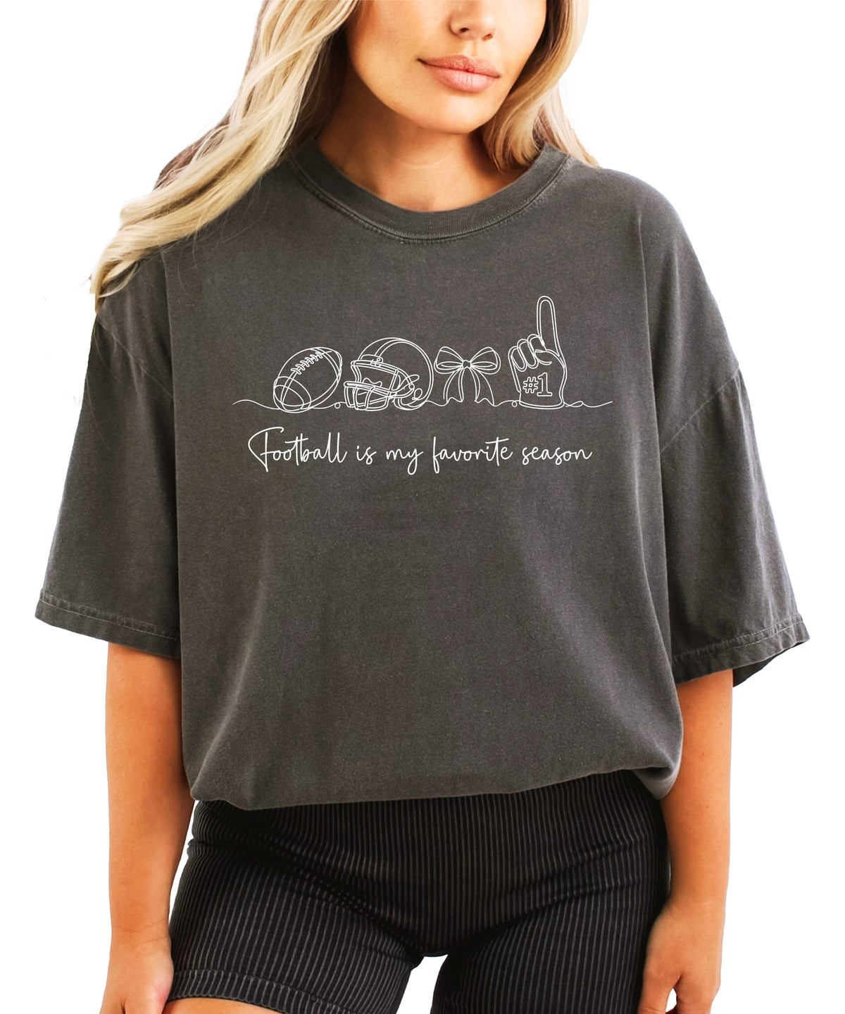 Football is My Favorite Season game day coquette bow Comfort Colors tee, Pepper Shirt, view 1