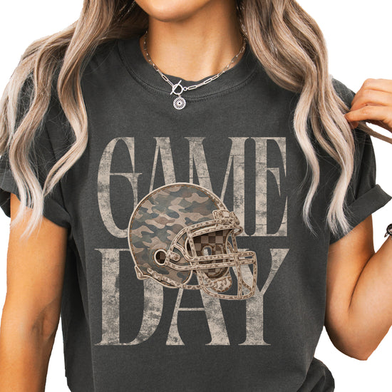 Pepper Shirt Game Day Camo Football Helmet Comfort Colors tee view 1 - Olive Loves Apple