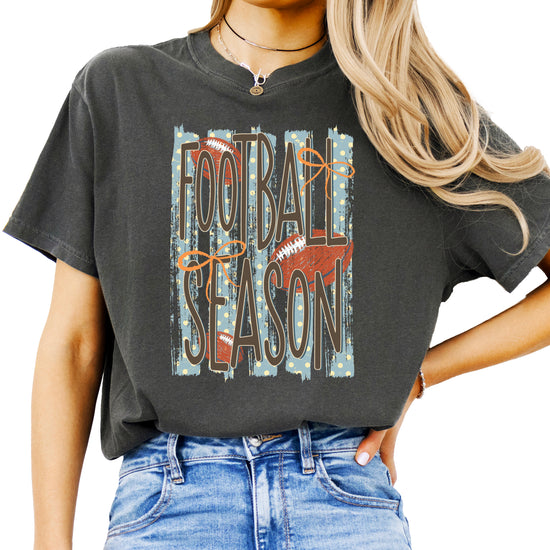Football Season coquette bow Comfort Colors tee in Pepper - view 2