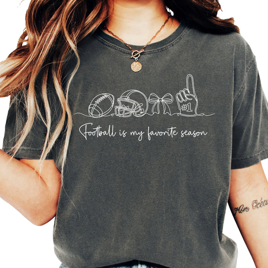 Football is My Favorite Season game day coquette bow Comfort Colors tee, Pepper Shirt, view 2